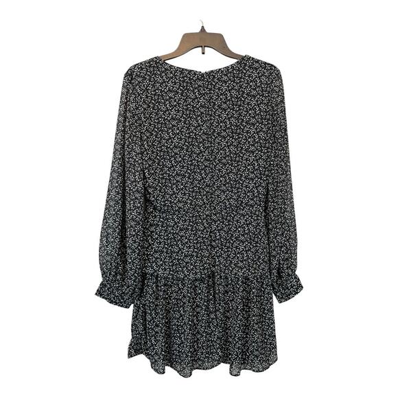 Lulus Tell You I Love You Black Floral Print Twist-Front Mini Dress Large Ruffle - Picture 6 of 7